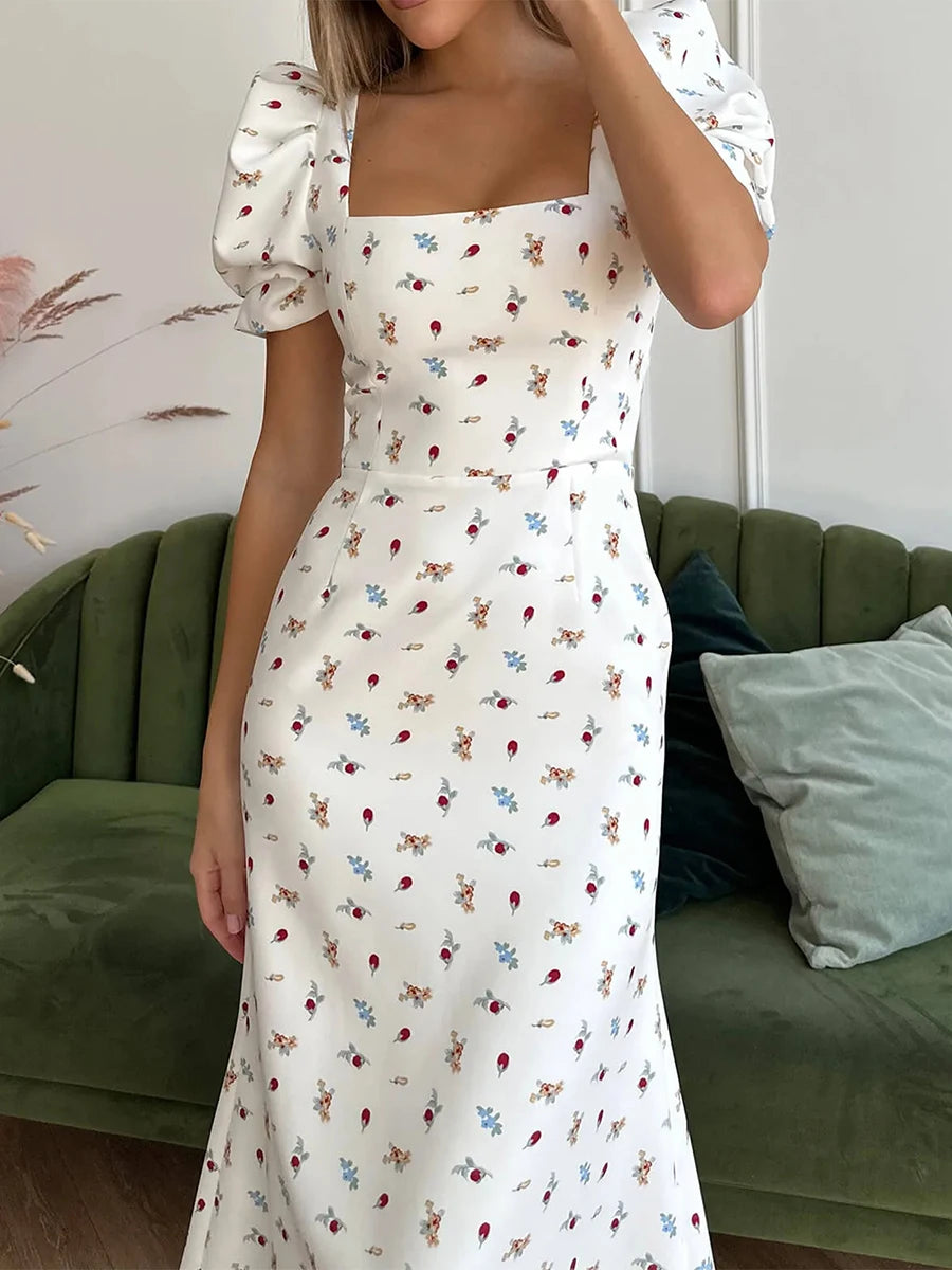 Floral Print Square Collar Midi Dress for Women Casual Summer - Image 5