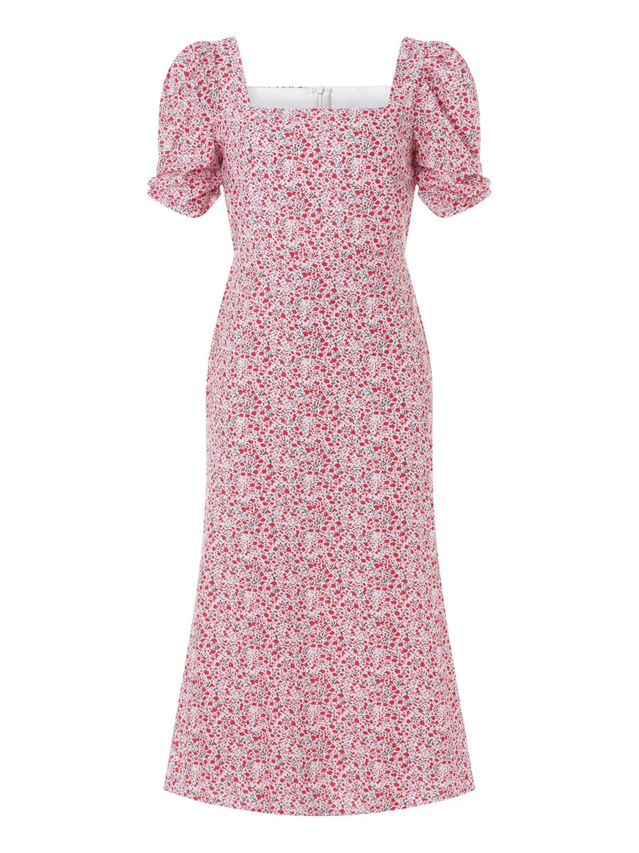 Floral Print Square Collar Midi Dress for Women Casual Summer - Image 7