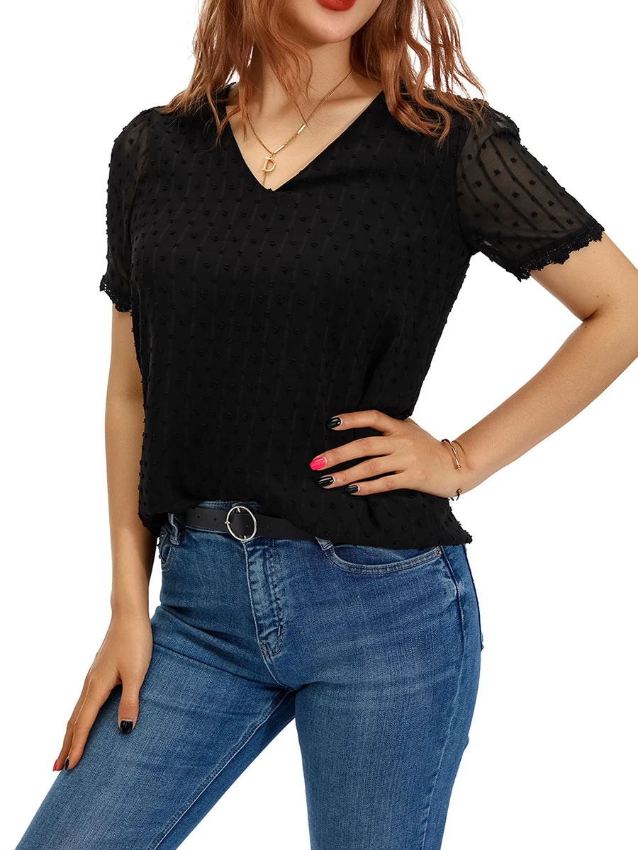 Short Sleeve V Neck Loose Fit Tops: Summer Casual T-shirts - Image 3