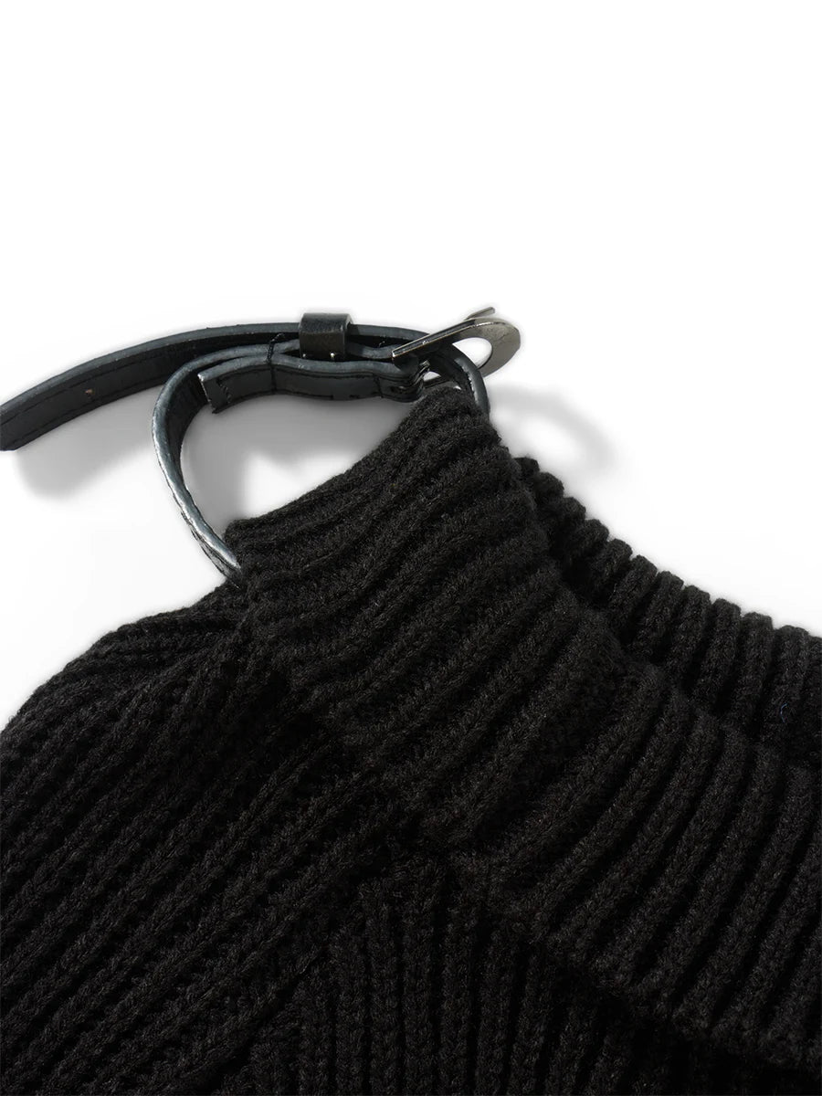 Women's Solid Color Cropped Knit Sweater with Belt Detail - Image 7