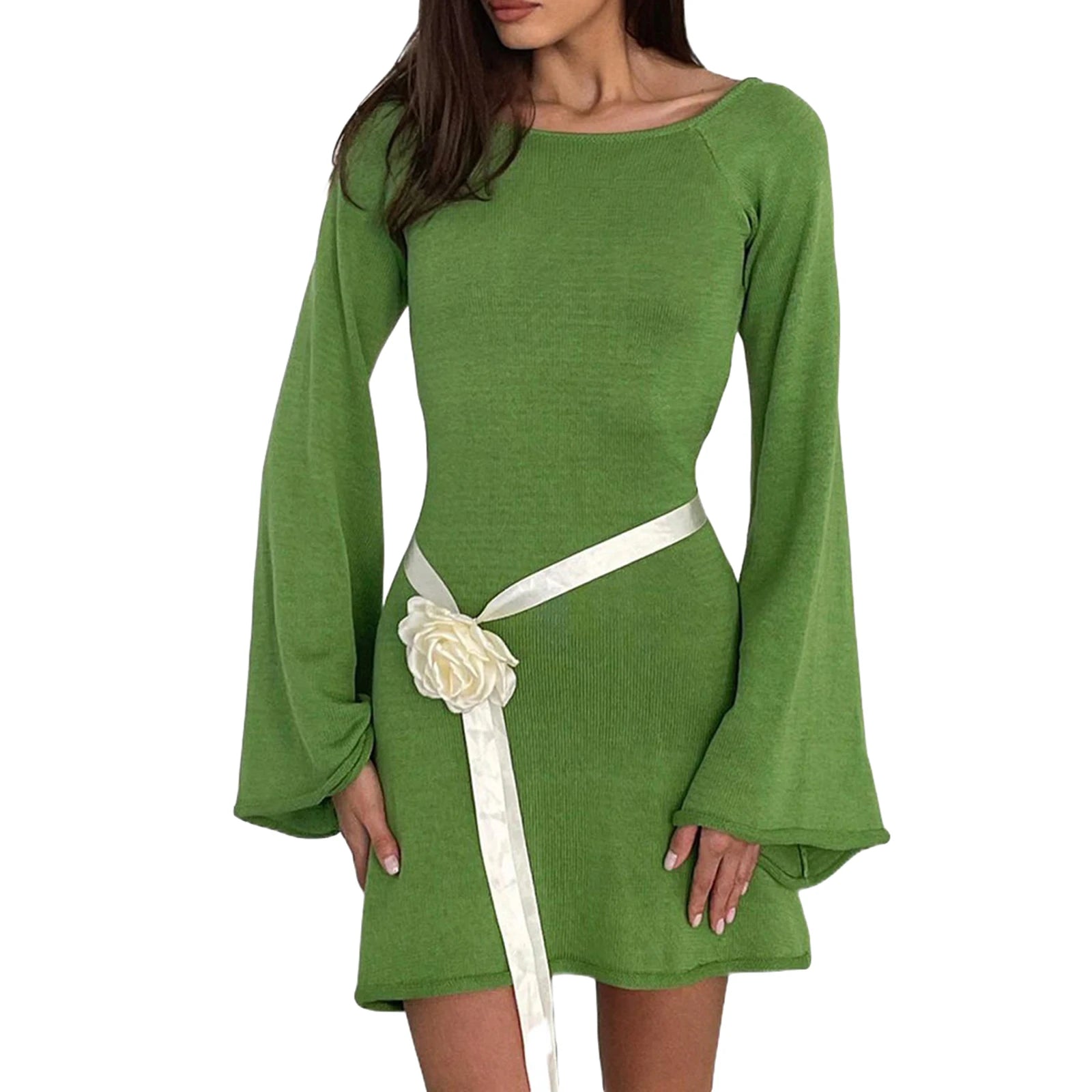 Women's Casual Knitted Backless Mini Dress for Spring/Fall - Image 11