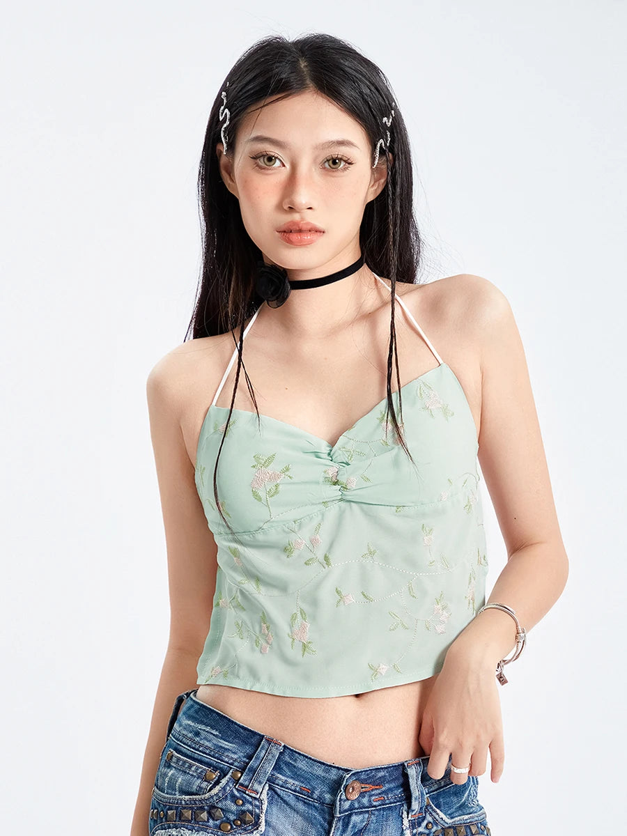 Floral Print Backless Camisole Crop Halter Top for Women - Image 4
