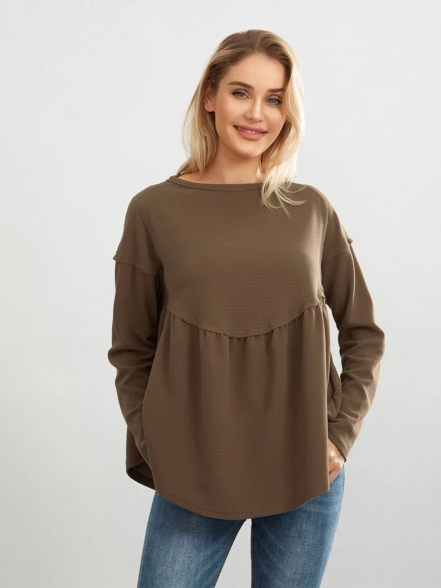Long Sleeve Crew Neck Women's T-shirt, Loose Fit Streetwear Top - Image 3