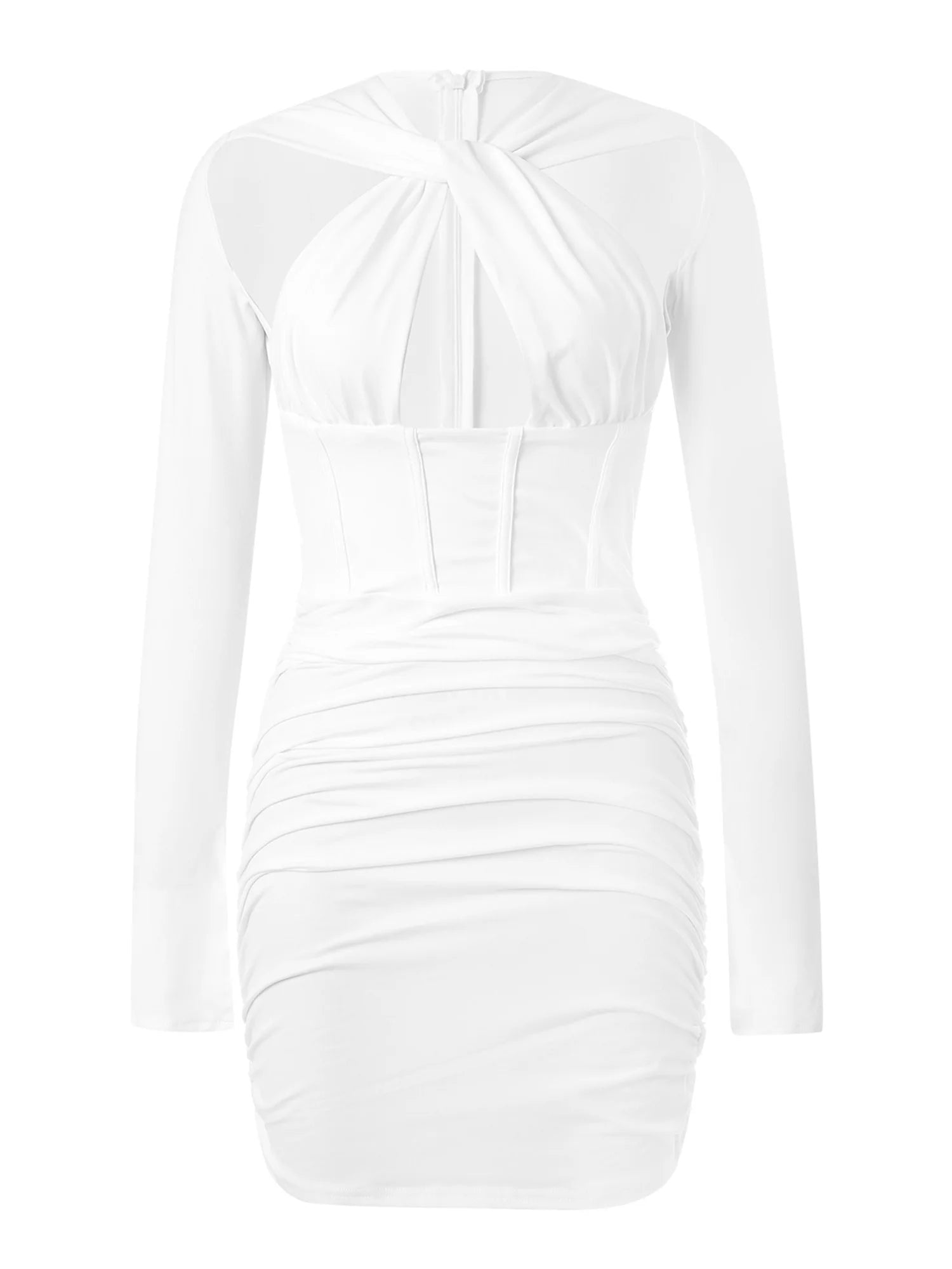 Flower Printed Cross Hollow Pleated Bodycon Mini Dress - Image 8