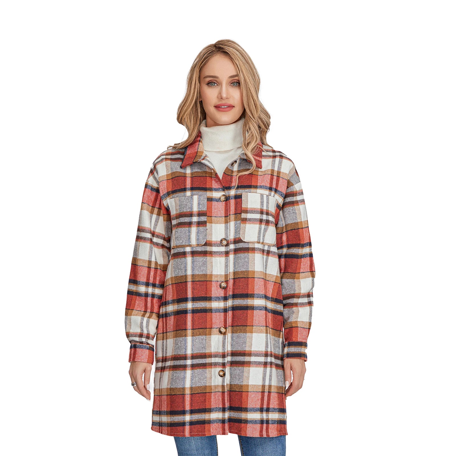 Plaid Print Long Sleeve Shacket Jacket for Womenâ€™s Fall Winter - Image 6