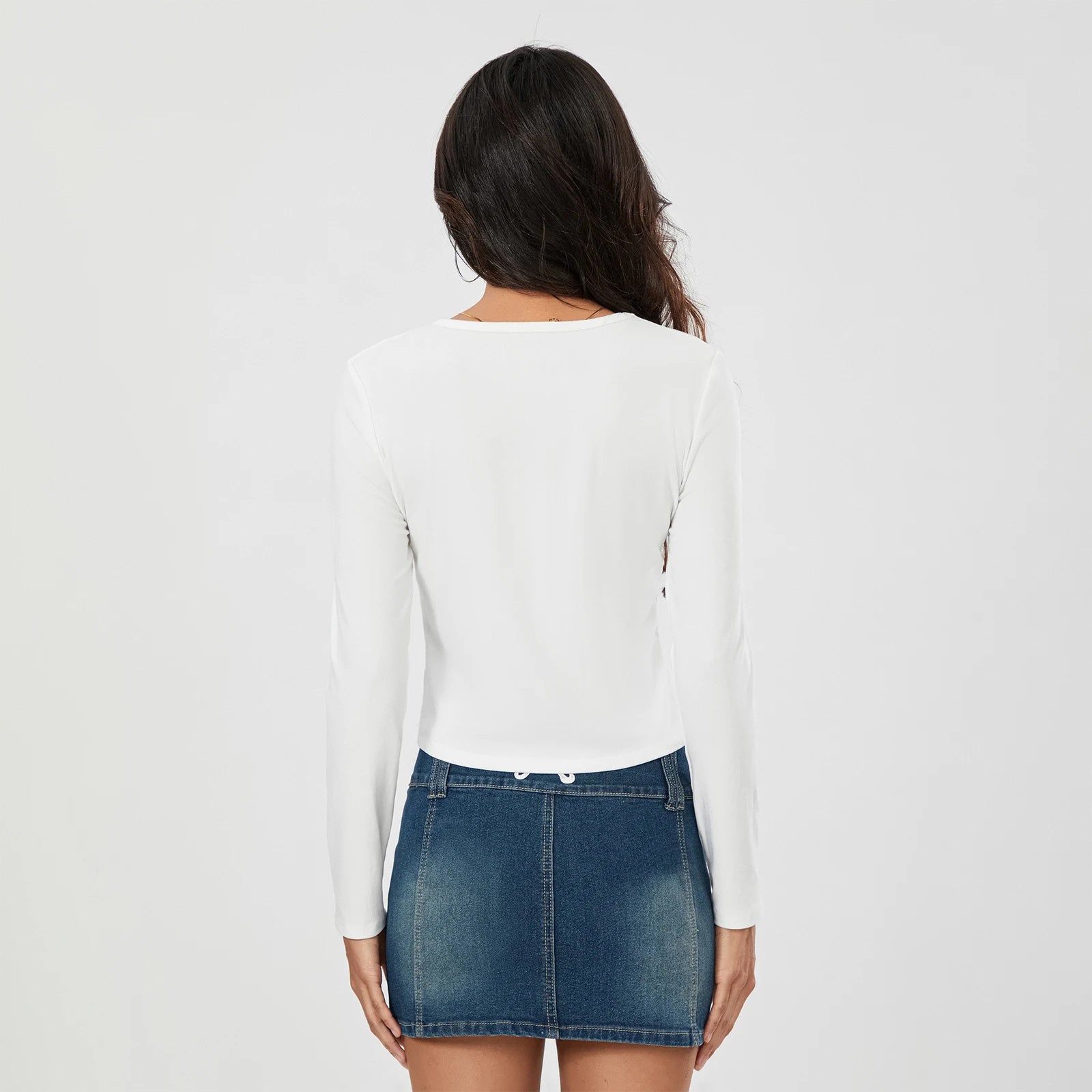 Women's Slim Crop Top - Cartoon Bowknit Print, Long Sleeve - Image 3