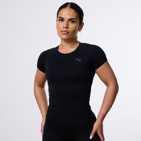 Vanquish Elevate Seamless Black Midi Cap Sleeve T Shirt - XL / Black