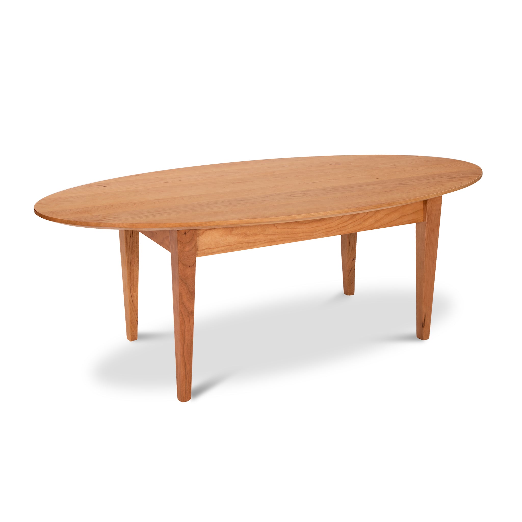 A sustainably harvested Lyndon Furniture Special Order (Spangler) Classic Shaker Oval Coffee Table - Bevel Edge with a wooden top.