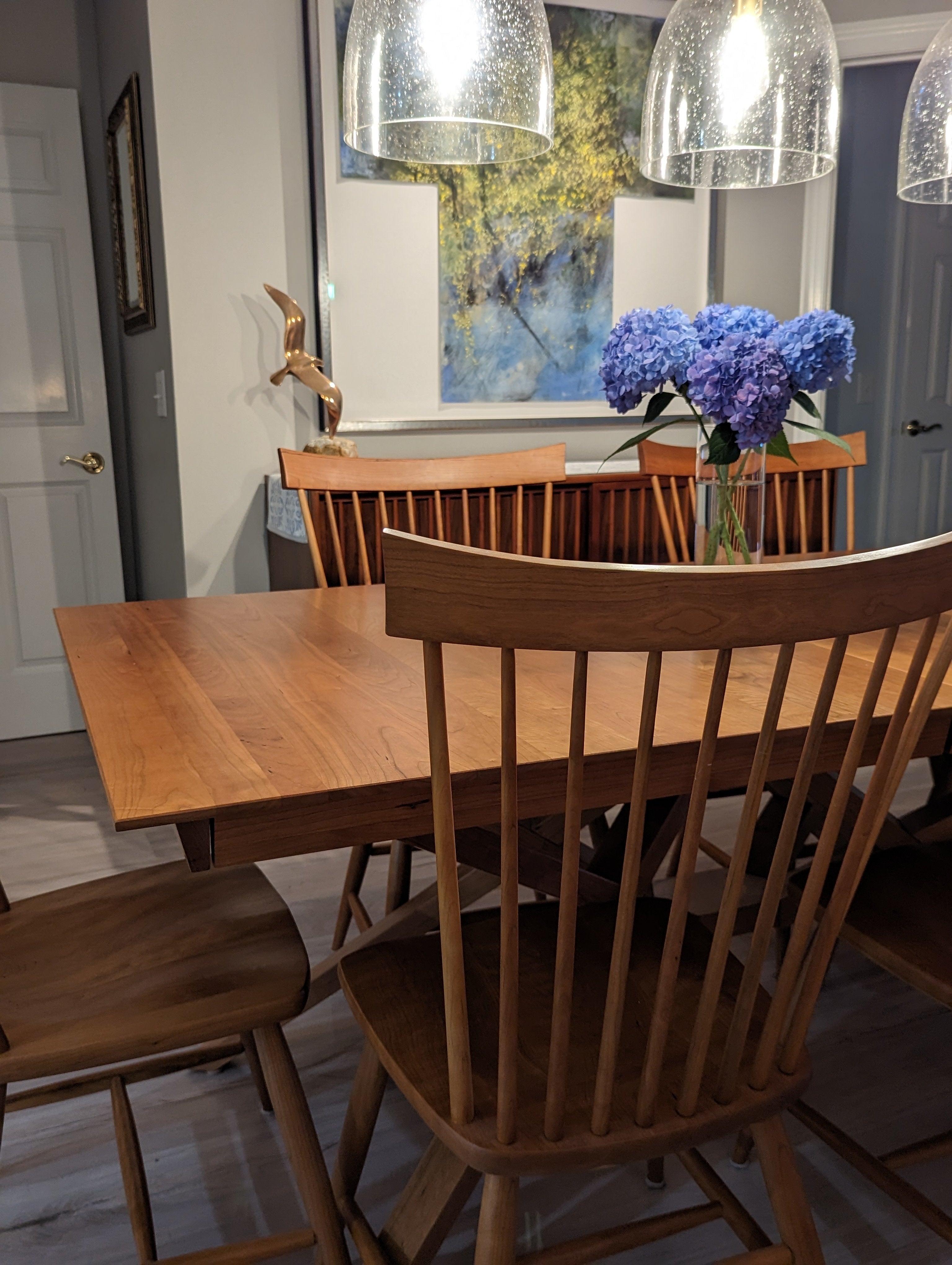 Table and chairs in dining room, other view, Cherry Wood