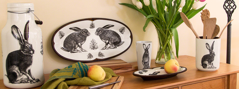 Handmade ceramics: hare and bunny themed dinnerware