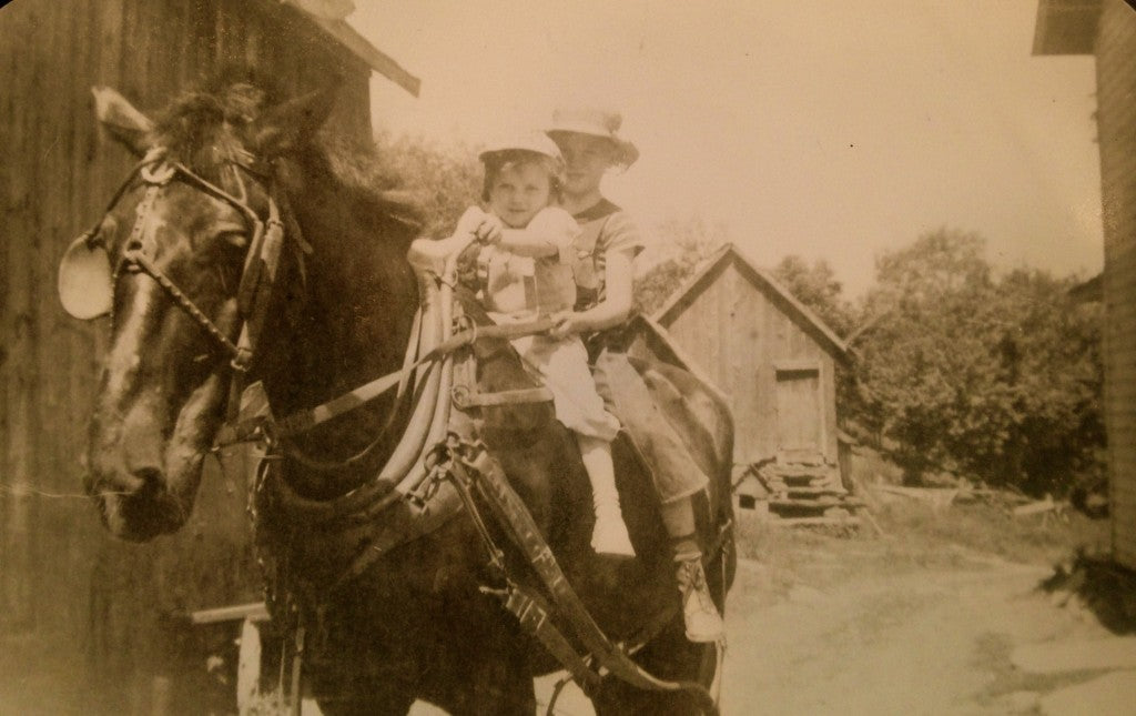 Dad and Aunt Joanie riding Tony at the O'Neil Family Farm in Dushore, Pennsylvania