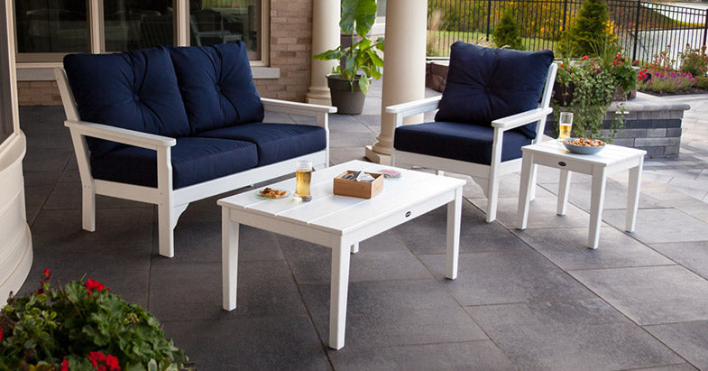 Vineyard 4-Piece Deep Seating Set in White/Navy by POLYWOOD