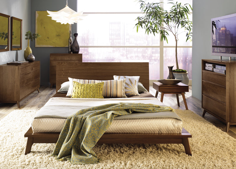 Copeland Furniture's Catalina platform bed in walnut wood embodies today's modern interior design esthetic