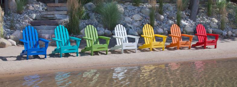 POLYWOOD recycled plastic outdoor furniture. Adirondack chairs in bright, bold colors.