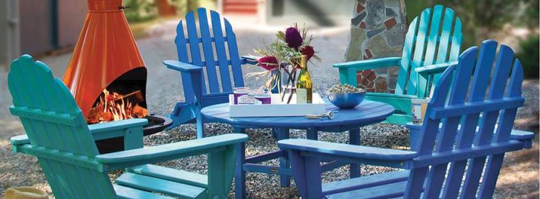 Classic Adirondack chairs. Blue, green & many bright colors. POLYWOOD Recycled Plastic Outdoor Furniture