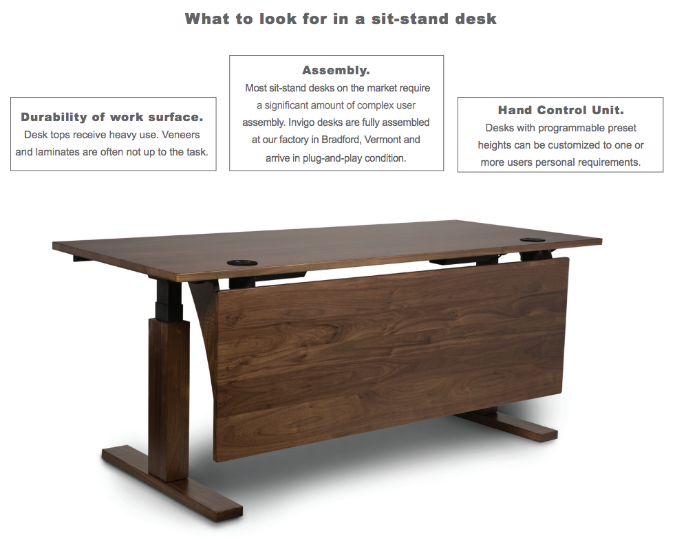 Copeland's solid wood sit stand desk in walnut | Vermont Woods Studios