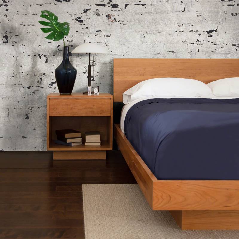 Modern Solid Cherry Bedroom Furniture | Platform Bed & Night Stand | Vermont Woods Studios