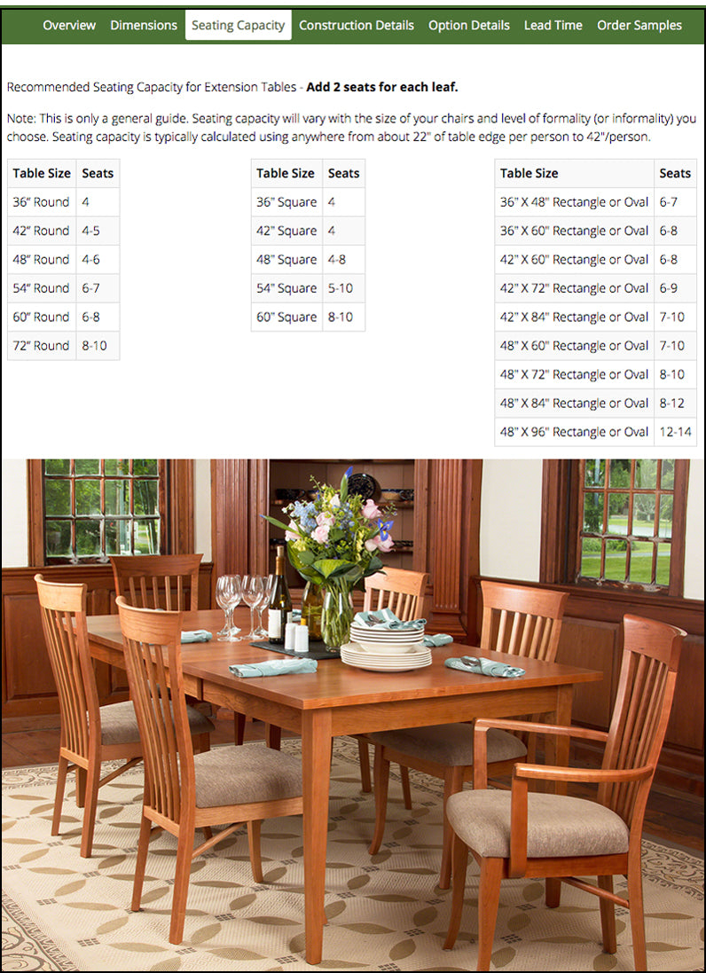 Will My Furniture Fit | Classic Shaker Dining Table | Vermont Woods Studios