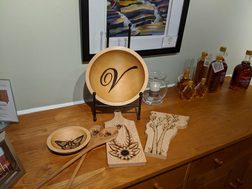 Wood bowls, cutting boards, and kitchen utensils are usually finished with mineral oil