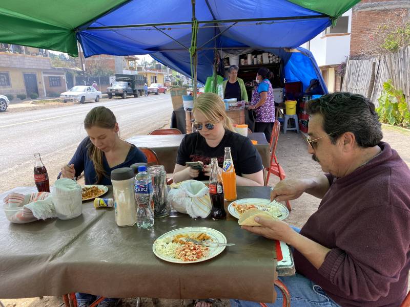 Nina, Megan and Jose Luis enjoying lunch in Michoacan