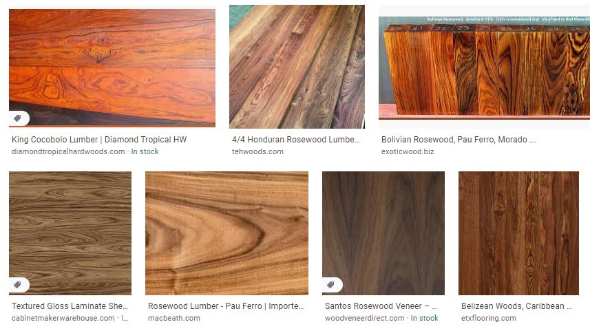 Google Images search results for rosewood showing color and grain pattern