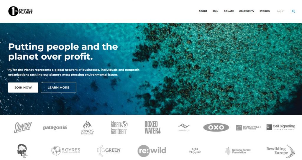 Screenshot van de 1% voor de planet-website