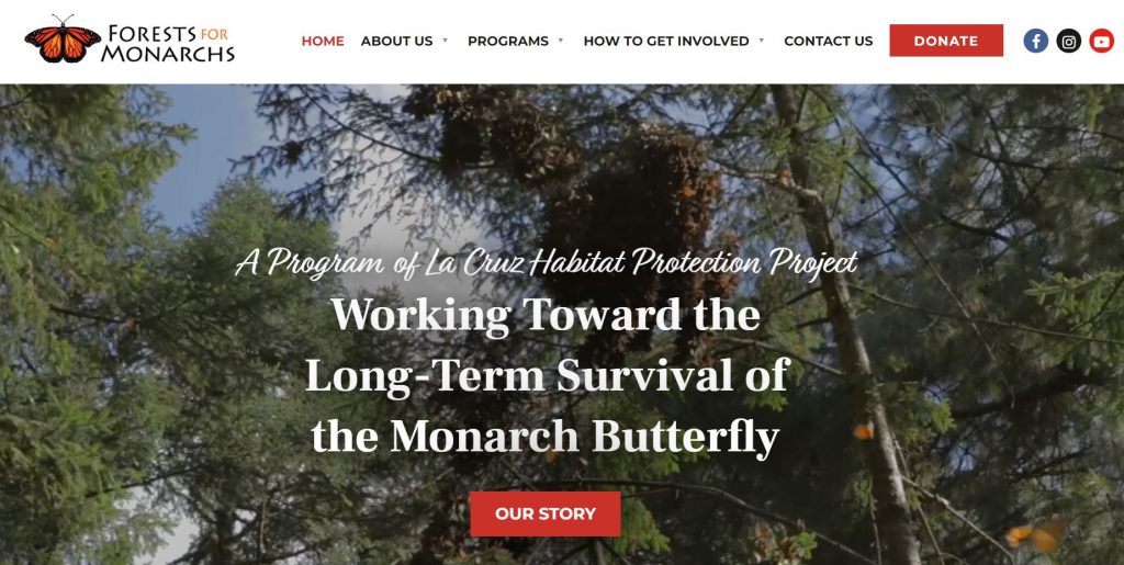 Screenshot of the Forests for Monarchs website
