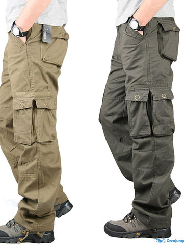 OrcaJump - Mens Tactical Multi-Pocket Cargo Pants - Solid Color Outdoo