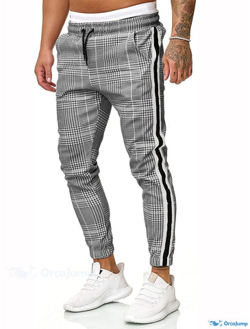 OrcaJump - Mens Jogger Chinos Pants Casual Drawstring Classic Lattice