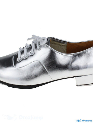 OrcaJump - Kids Professional Tap Dance Shoes with Silver Thick Heel, R