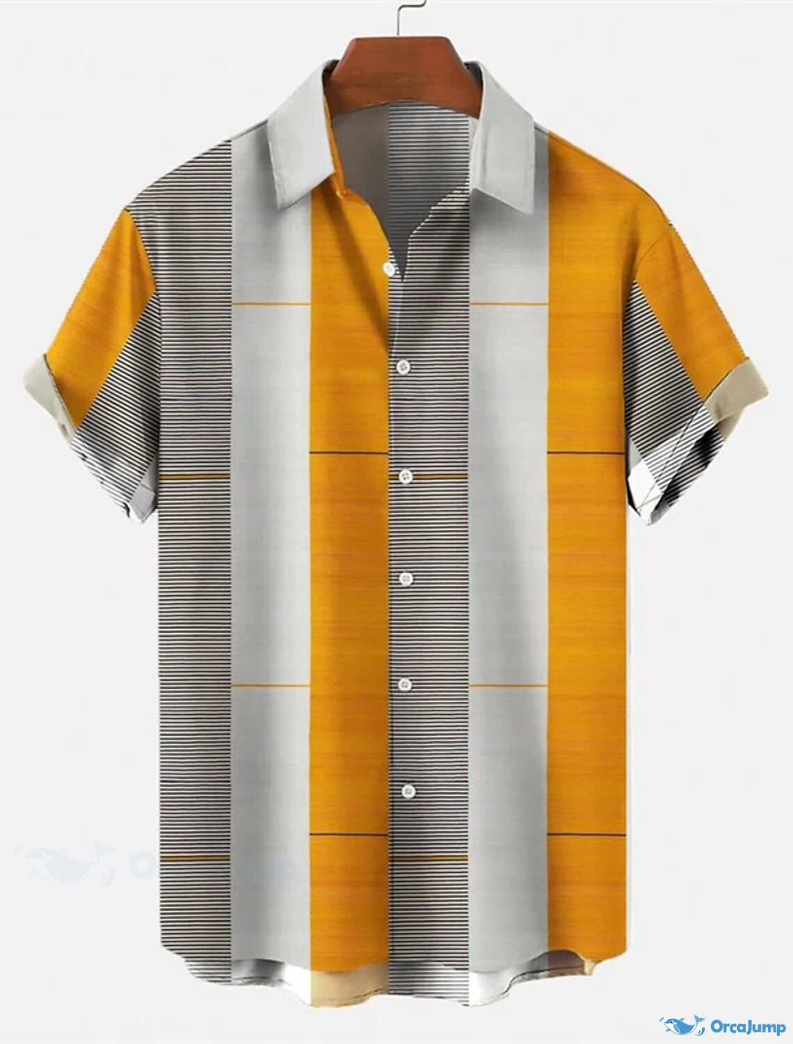 OrcaJump - Mens Bowling Shirt Camp Shirt Color Block Graphic Print Tur