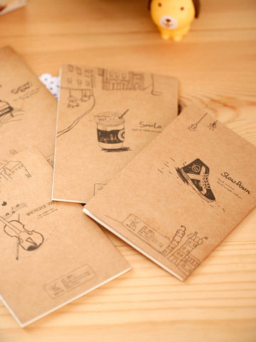 Kraft Paper Cover Random Notebook 4pcs - Office & School Supplies