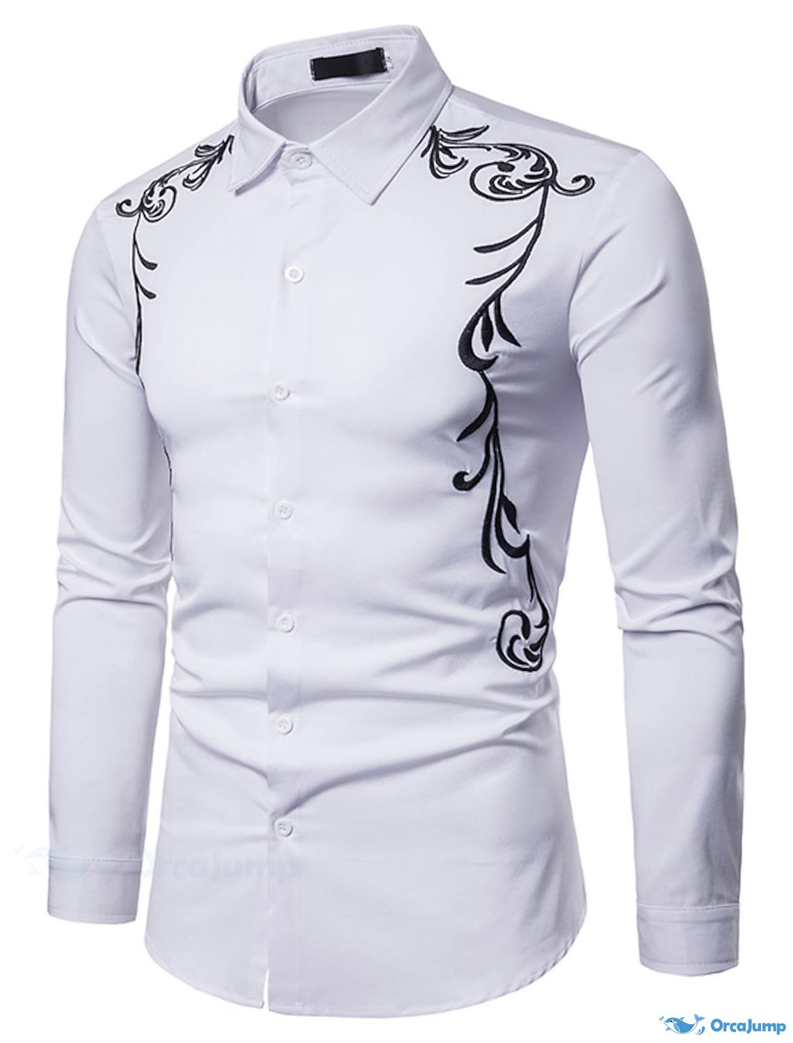 OrcaJump - Mens Tuxedo Floral Graphic Ball Shirt Classic Collar Navy W