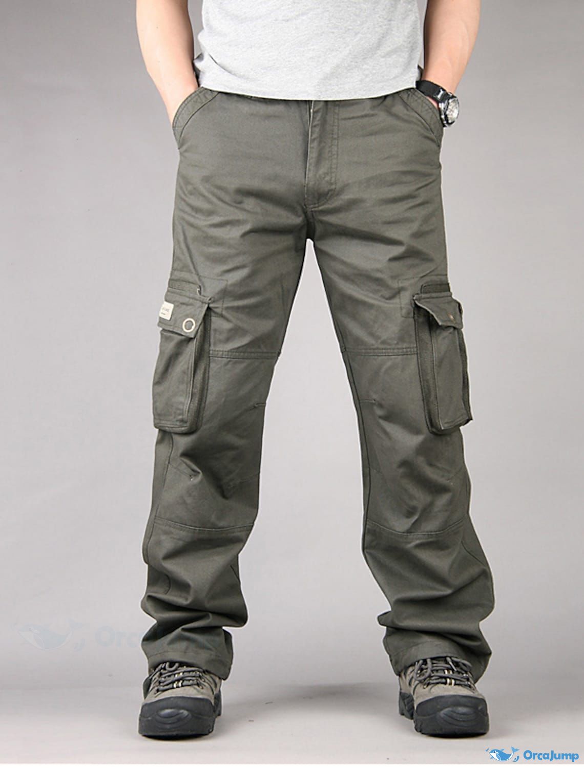 OrcaJump - Mens Tactical Multi-Pocket Cargo Pants - Solid Color Outdoo