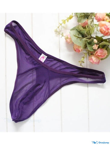 OrcaJump - Mens Sexy Mesh Purple G-String Thong Underwear - Low Waist,