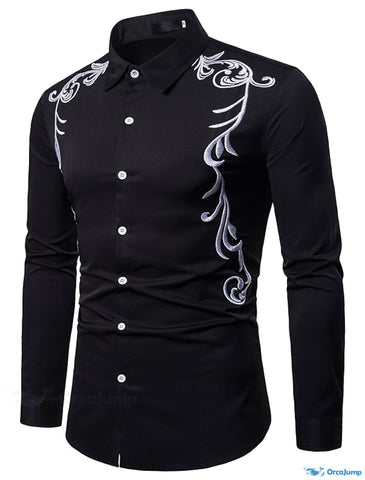 OrcaJump - Mens Tuxedo Floral Graphic Ball Shirt Classic Collar Navy W