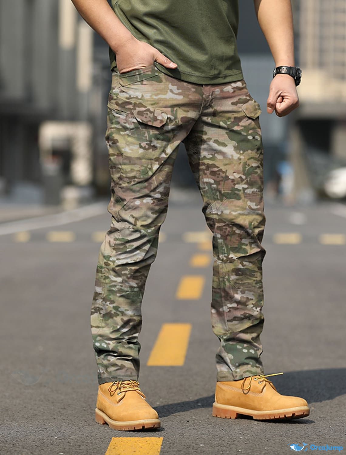 OrcaJump - Mens Camouflage Tactical Cargo Pants for Outdoor Sports, Fi