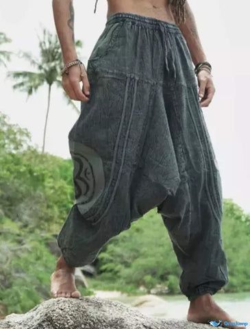 OrcaJump - Mens Baggy Harem Pants with Pocket, Drawstring, Elastic Wai