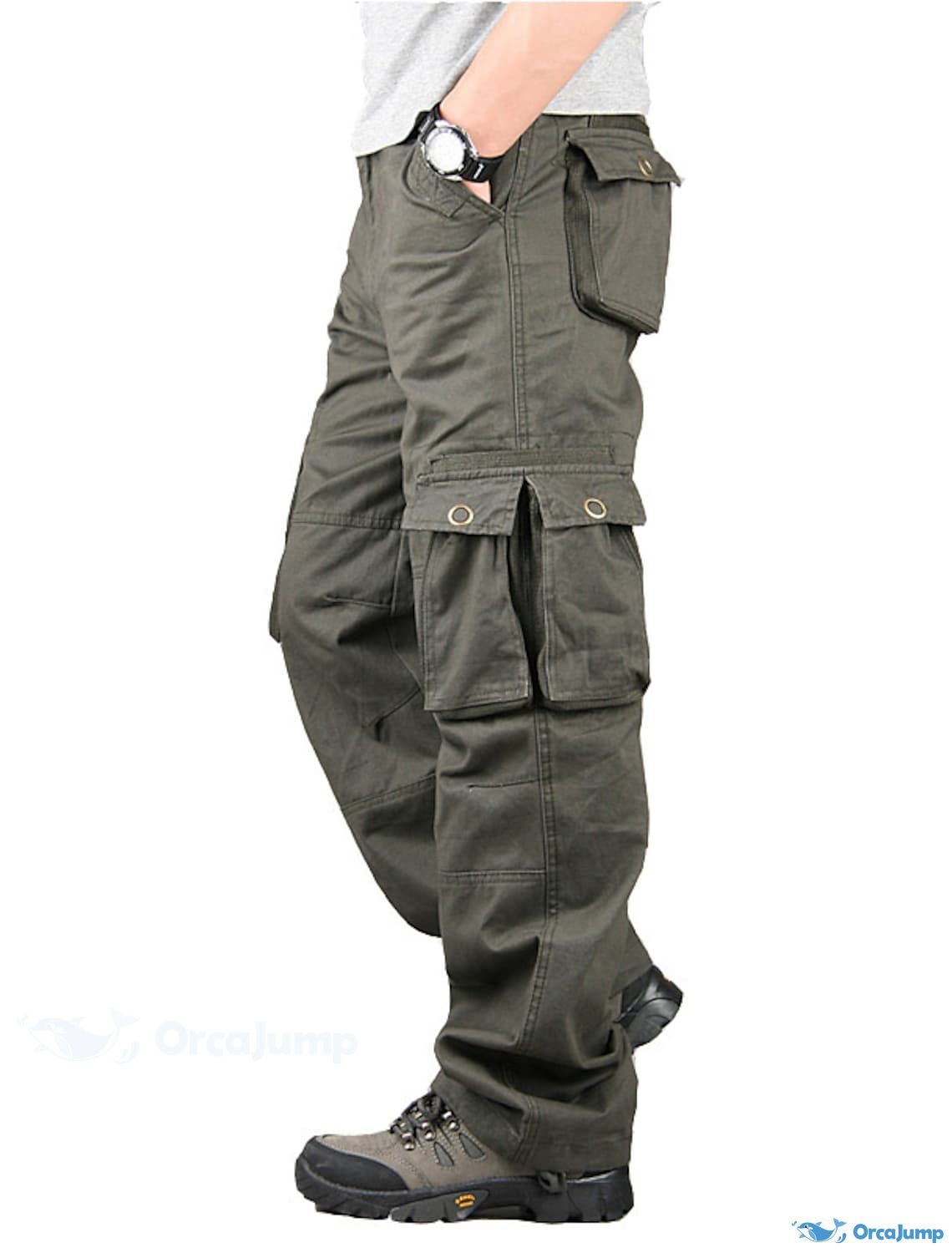 OrcaJump - Mens Tactical Multi-Pocket Cargo Pants - Solid Color Outdoo