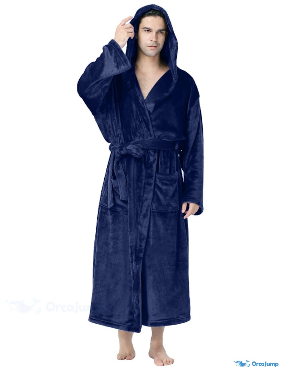 OrcaJump - Mens Plush Cotton Warm Hoodie Long Robe Fall Winter Pajamas