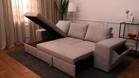 4 SEATER CORNER SOFA BED WITH POUF AND EXTRA STORAGE - Zurie Sofa from BUDWING