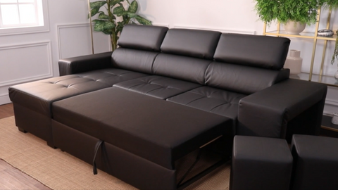 3 SEATER SOFA WITH CHAISE LONGUE AND ADJUSTABLE HEADBOARDS