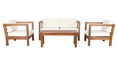 Outdoor White Set with 2 seater Sofa and 2 Armchairs in Teak Wood