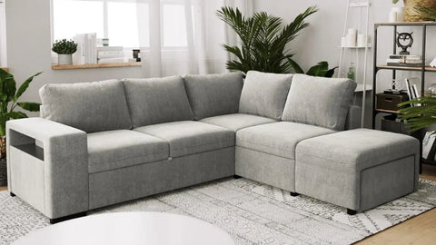 4 SEATER CORNER SOFA BED WITH POUF AND EXTRA STORAGE-Zurie Sofa from BUDWING
