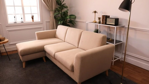 3 SEATER SOFA WITH CHAISE LONGUE AND VINTAGE LEGS