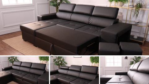 3 SEATER SOFA WITH CHAISE LONGUE AND ADJUSTABLE HEADBOARDS