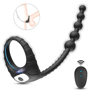 Cock Ring With Anal Beads Wireless Control - anesidora