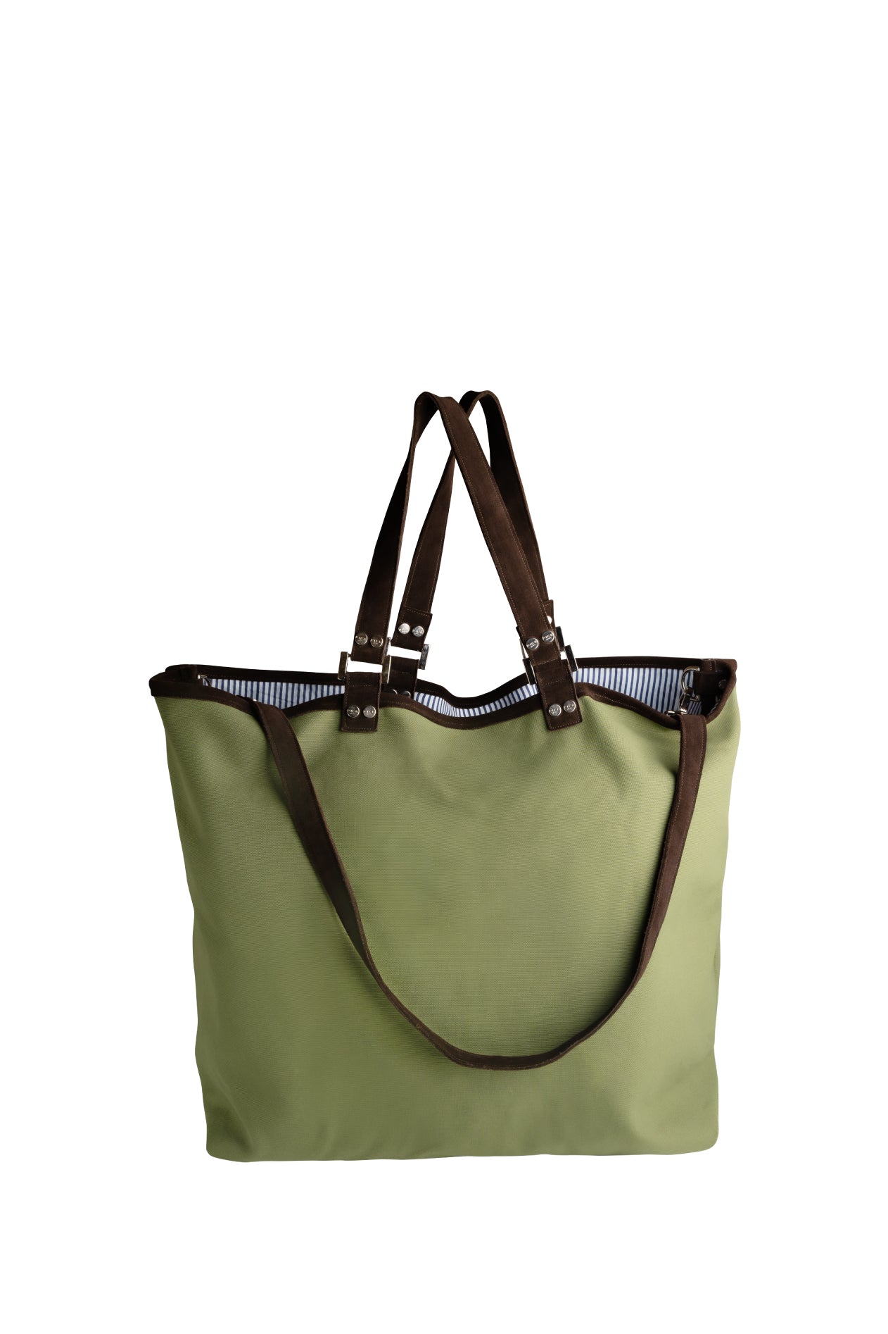 SALINA TOTE CANVAS MILITARY WITH SEERSUCKER BLUE LINING-REVERSIBILE (SIZE M)