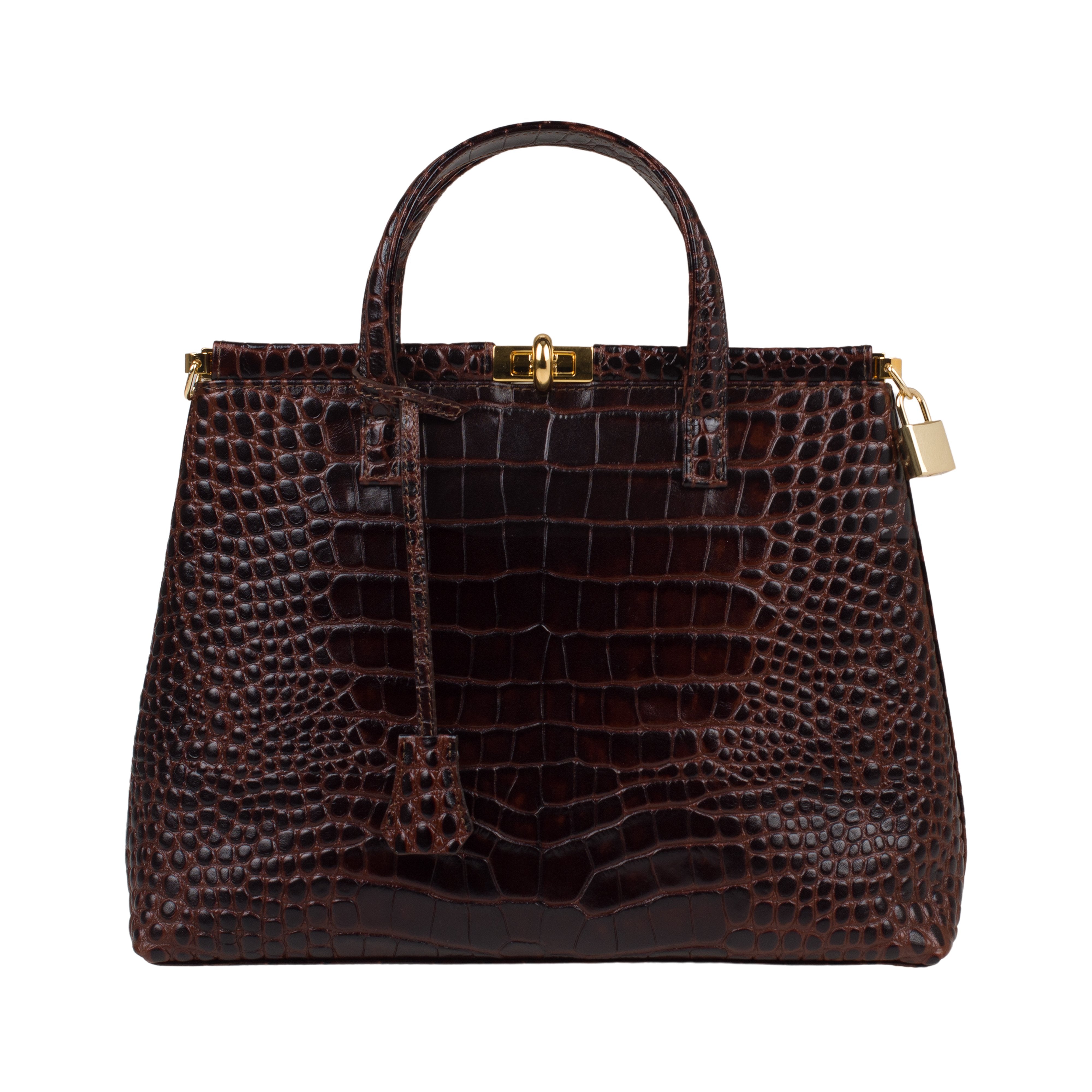 Priscilla Black - Croc-embossed Calfskin Leather Top Handle Bag | MIRTA
