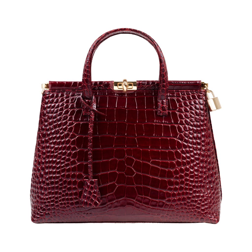 Priscilla Black - Croc-embossed Calfskin Leather Top Handle Bag | MIRTA